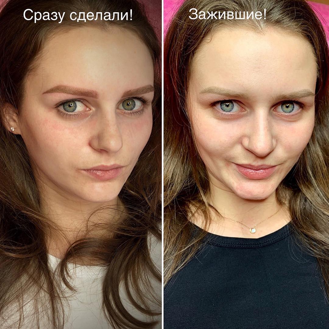 напыление бровей фото до и после